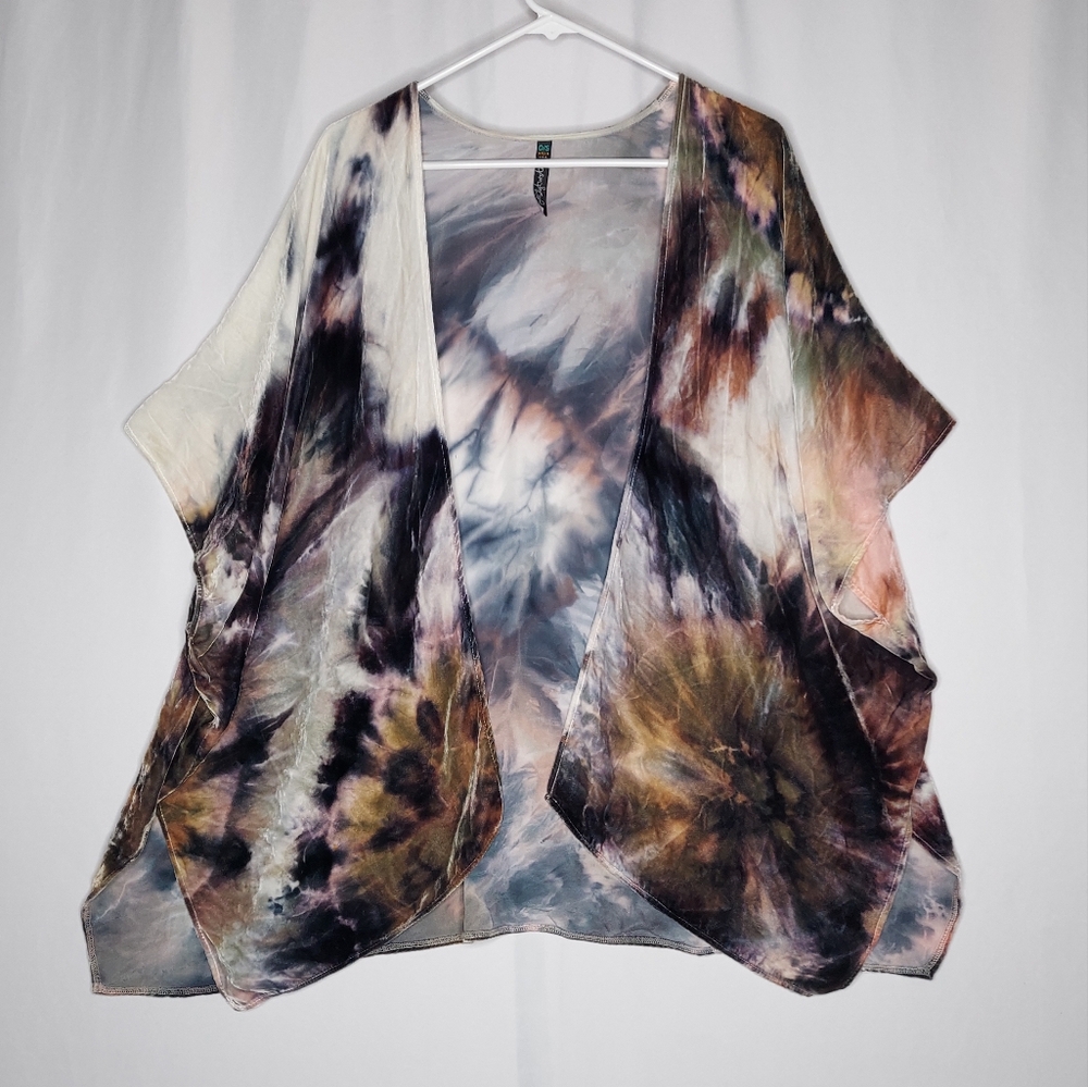 Brightly Twisted Tie-Dye Velvet Silk Shrug Cardigan OS Artsy Silk Forest Fairy